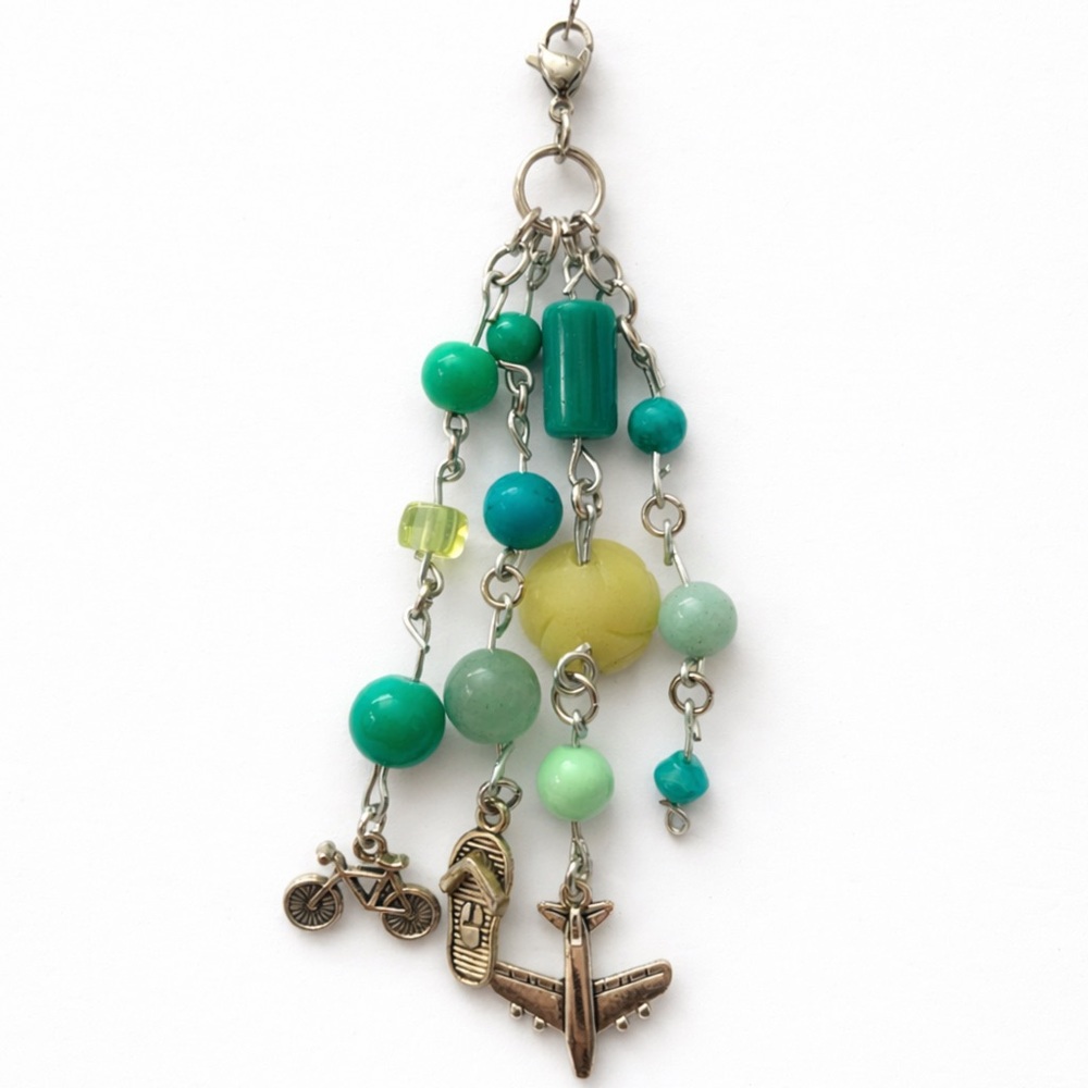 Green Beaded Travel Charm - Keychain Bag Charm Zipper Pull Lip Balm Charm